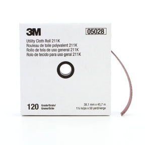 3M 211K Utility Cloth Roll, 120 Grit, J-weight, Full-flex, Aluminum Oxide, Gray, 1-1/2 in x 50 yd (7000118336)  - (5Pack)