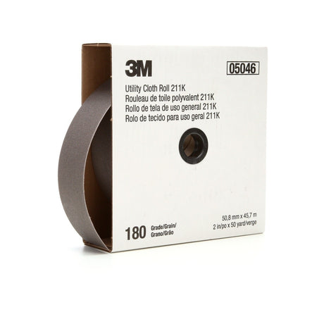 3M 211K Utility Cloth Roll, Aluminum Oxide, 180 Grit, J Weight, Full-flex, Gray, 1 in x 50 yd (7000118340)  - (5Pack)