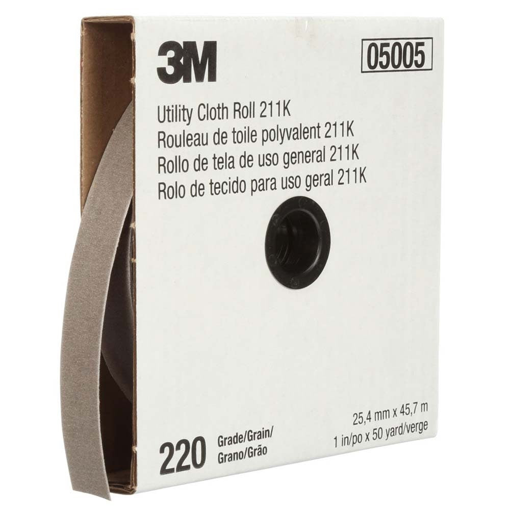 3M 211K Utility Cloth Roll , 220 Grit J-Weight, 1 in x 50 yd, Aluminum Oxide, Full-Flex (7000118343)  - (5Pack)