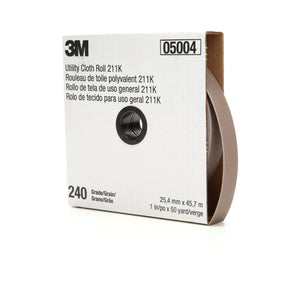 3M 211K Utility Cloth Roll, 240 Grit J-weight Aluminum Oxide, Full-flex, Gray, 2 in x 50 yd (7000118348)  - (5Pack)
