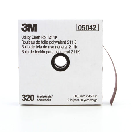 3M 211K Utility Cloth Roll, Aluminum Oxide 320 Grit J Weight Full Flex Gray, 2 in x 50 yd (7000118352)  - (5Pack)