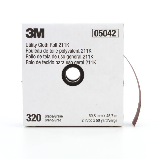 3M 211K Utility Cloth Roll, Aluminum Oxide 320 Grit J Weight Full Flex Gray, 2 in x 50 yd (7000118352)  - (5Pack)