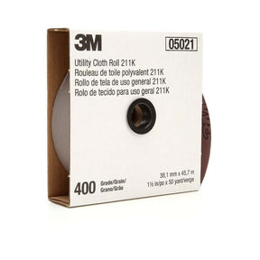 3M 211K Utility Cloth Roll , 400 Grit J-Weight, 1-1/2 in x 50 yd, Full-Flex (7000118354)  - (5Pack)