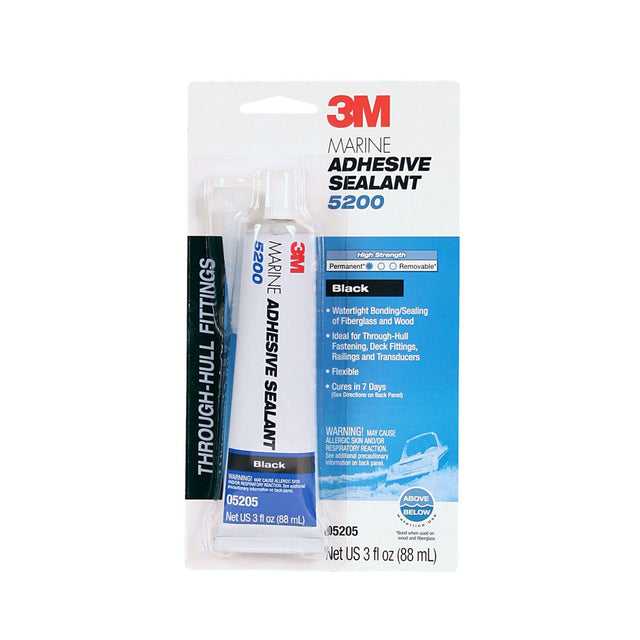 3M 5200 Marine Adhesive Sealant, Black, 3 oz Tube for Boats Above/Below Waterline (5205) (7000118402)  - (6Pack)