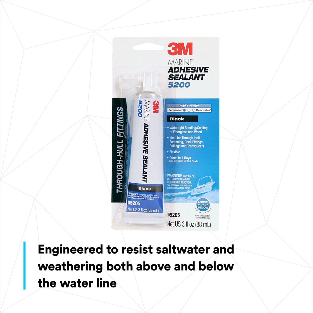 3M 5200 Marine Adhesive Sealant, Black, 3 oz Tube for Boats Above/Below Waterline (5205) (7000118402)  - (6Pack) - 2