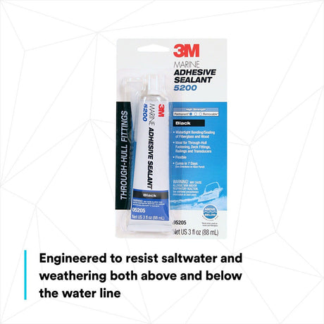 3M 5200 Marine Adhesive Sealant, Black, 3 oz Tube for Boats Above/Below Waterline (5205) (7000118402)  - (6Pack) - 2