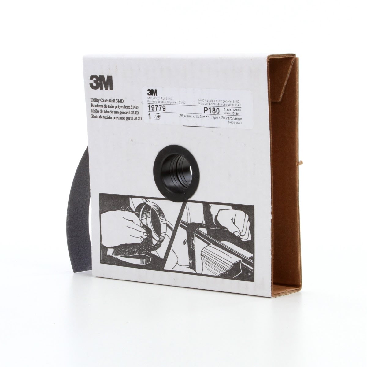 3M 314D Utility Cloth Roll, Aluminum Oxide, P180 J-weight, Maroon, 1 in x 20 yd (7000118501)  - (5Pack) - 3