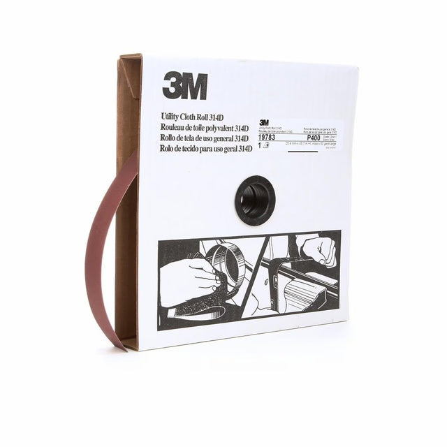 3M 314D Utility Cloth Roll, Aluminum Oxide, P400, J-weight, Maroon, 1 in x 50 yd (7000118505)  - (5Pack)