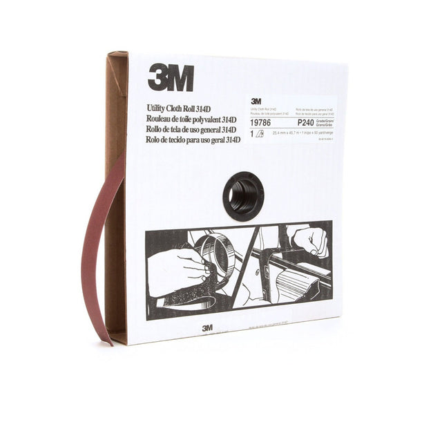 3M 314D Utility Cloth Roll, Aluminum Oxide P240 J-weight, Maroon, 1 in x 50 yd (51115197864) (7000118508)  - (5Pack)