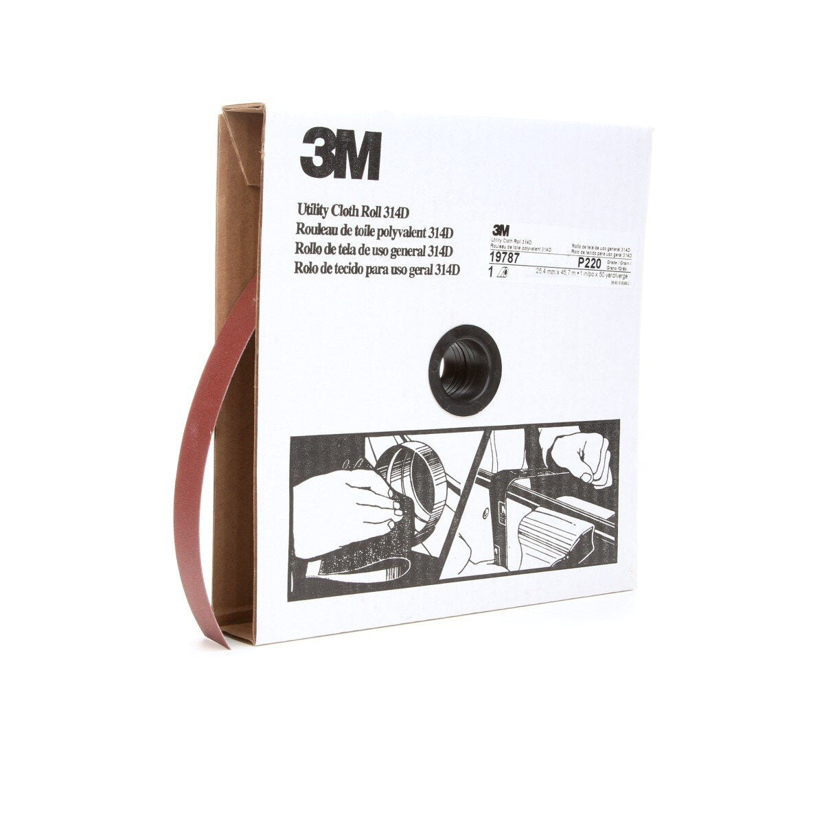 3M 314D Utility Cloth Roll, Aluminum Oxide, P220, J Weight, Maroon, 1 in x 50 yd (51115197871) (7000118509)  - (5Pack)