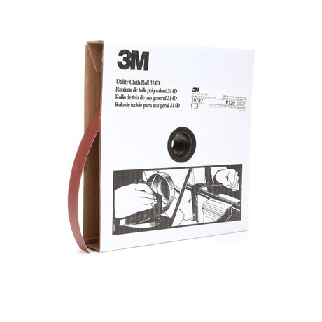 3M 314D Utility Cloth Roll, Aluminum Oxide, P220, J Weight, Maroon, 1 in x 50 yd (51115197871) (7000118509)  - (5Pack)