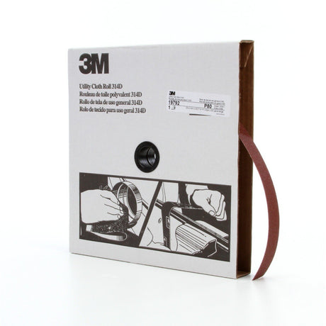 3M 314D Utility Cloth Roll, Aluminum Oxide, P80 J-weight, Maroon, 1 in x 50 yd (7000118514)  - (5Pack)