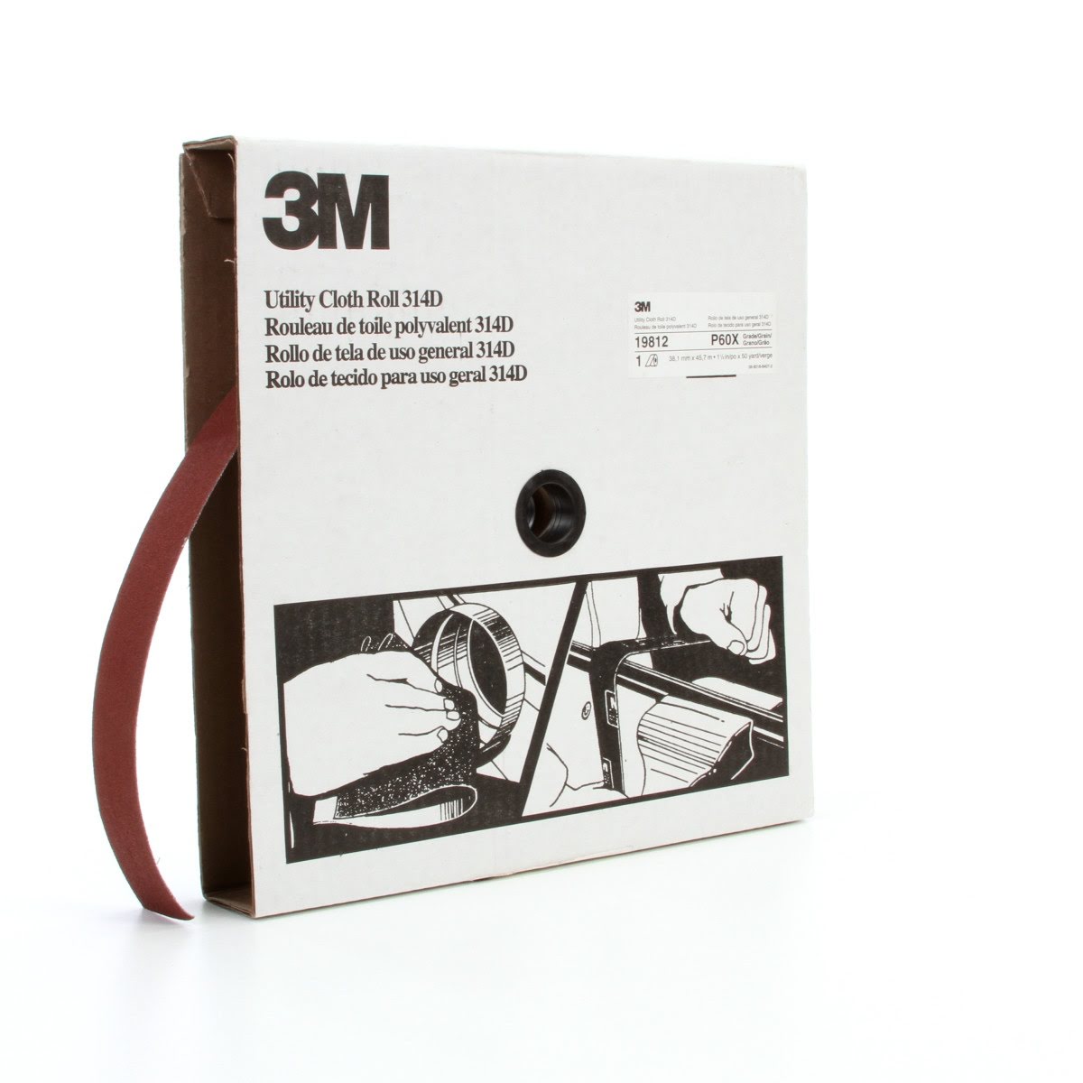 3M 314D Utility Cloth Roll, Aluminum Oxide, P60 X-weight, Maroon, 1-1/2 in x 50 yd (7000118532)  - (5Pack) - 2
