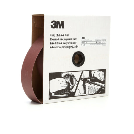 3M 314D Utility Cloth Roll, Aluminum Oxide, P220, J Weight, Maroon, 2 in x 50 yd (7000118538)  - (5Pack)
