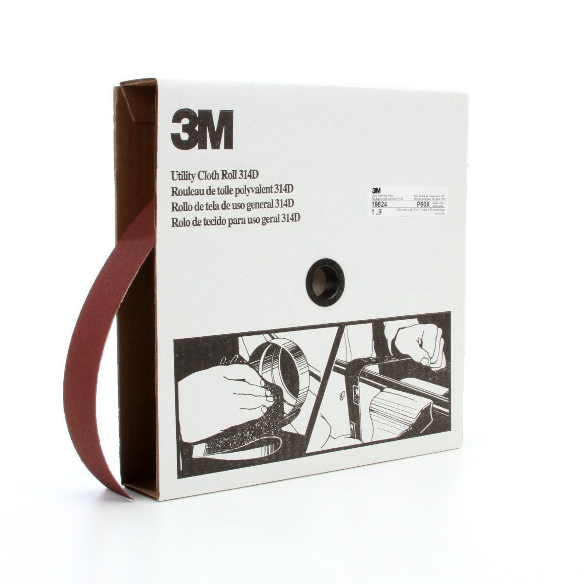 3M Utility Cloth Roll 314D, Aluminum Oxide, P60, Maroon, 2 in x 50 yd (7000118544)  - (5Pack) - 2