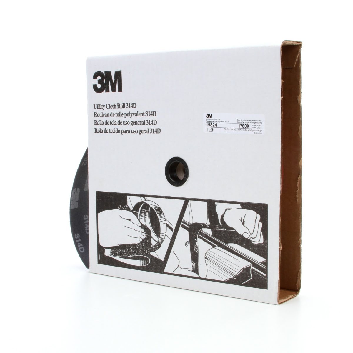 3M Utility Cloth Roll 314D, Aluminum Oxide, P60, Maroon, 2 in x 50 yd (7000118544)  - (5Pack) - 3