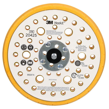 3M 20425 Hookit Soft Disc Pad, Hook and Loop Attachment, Soft, Yellow, 6 in x 1/2 in, 25 Holes (7000118613)  - (10Pack)