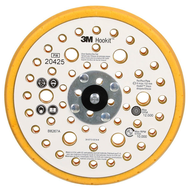 3M 20425 Hookit Soft Disc Pad, Hook and Loop Attachment, Soft, Yellow, 6 in x 1/2 in, 25 Holes (7000118613)  - (10Pack)