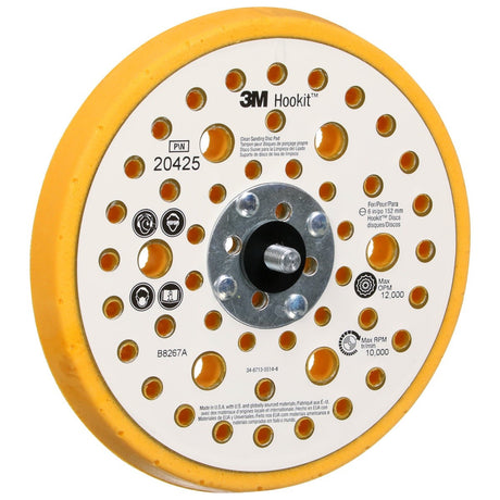 3M 20425 Hookit Soft Disc Pad, Hook and Loop Attachment, Soft, Yellow, 6 in x 1/2 in, 25 Holes (7000118613)  - (10Pack) - 2