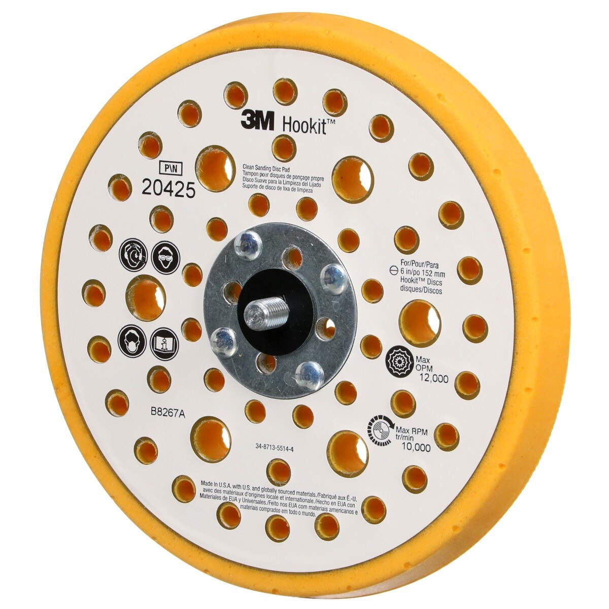 3M 20425 Hookit Soft Disc Pad, Hook and Loop Attachment, Soft, Yellow, 6 in x 1/2 in, 25 Holes (7000118613)  - (10Pack) - 3