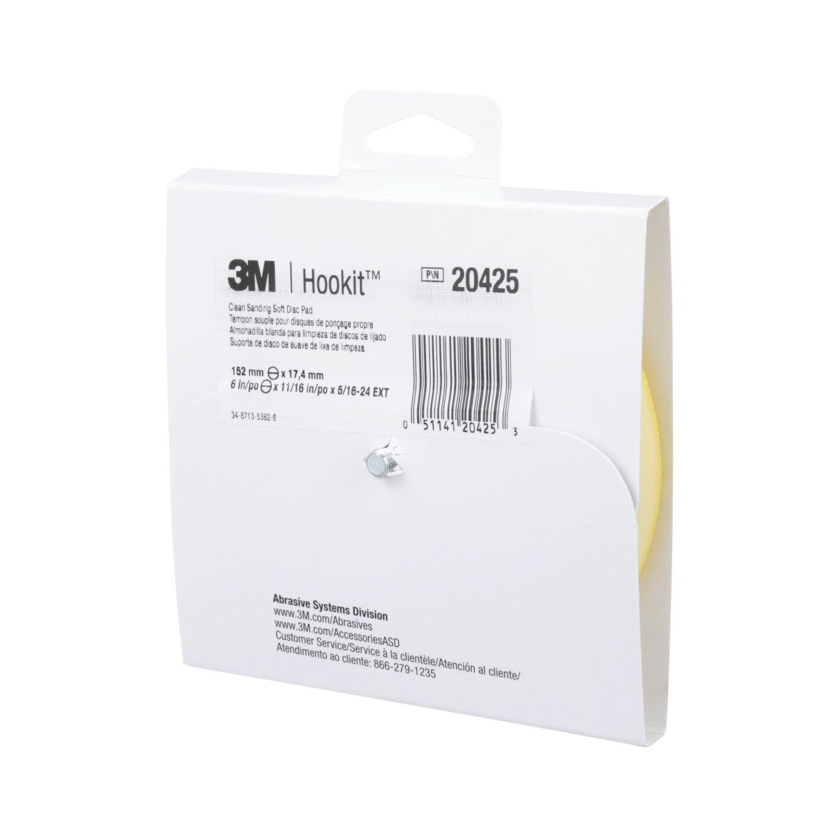 3M 20425 Hookit Soft Disc Pad, Hook and Loop Attachment, Soft, Yellow, 6 in x 1/2 in, 25 Holes (7000118613)  - (10Pack) - 5