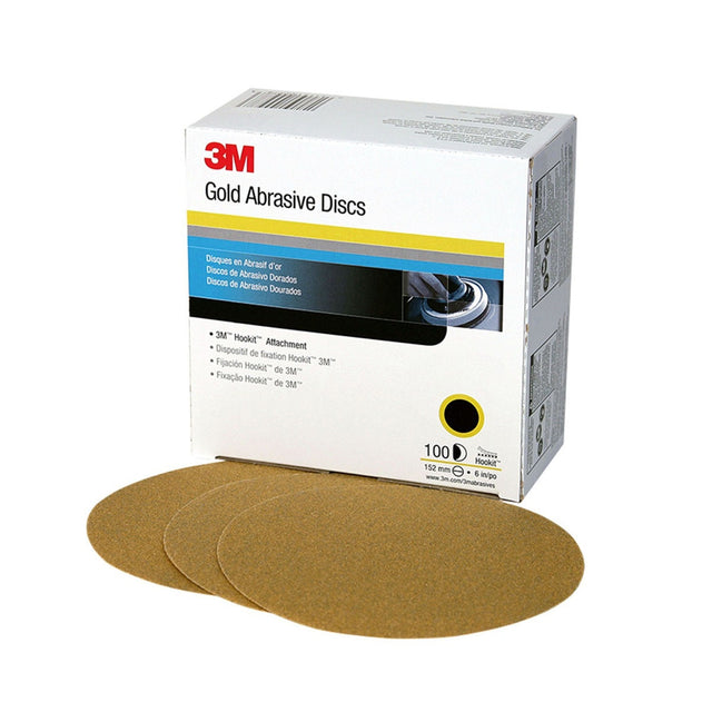 3M 236U 00979 Hookit Gold Abrasive Disc, Aluminum Oxide P180, 6 in (7000118754) (100 Pack)