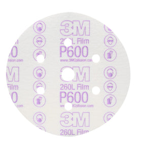 3M 260L 01071 Hookit Finishing Film Abrasive Disc, Dust Free, Aluminum Oxide, P600, White, 6 in (7000119692) (400 Pack)