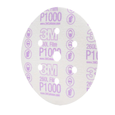 3M 01069 Hookit Finishing Film Abrasive Disc, Dust Free, P1000, White, 6 in, 7 Hole (7000119693) (400 Pack) - 2