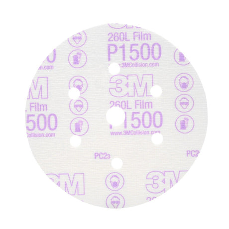 3M 260L 01050 Hookit Finishing Film Abrasive Disc, Dust Free, Aluminum Oxide P1500, White, 6 in (7000119694) (400 Pack)