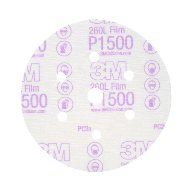 3M 260L 01050 Hookit Finishing Film Abrasive Disc, Dust Free, Aluminum Oxide P1500, White, 6 in (7000119694) (400 Pack)