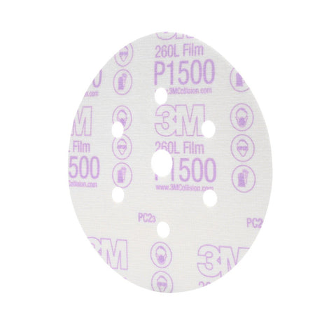 3M 260L 01050 Hookit Finishing Film Abrasive Disc, Dust Free, Aluminum Oxide P1500, White, 6 in (7000119694) (400 Pack) - 2