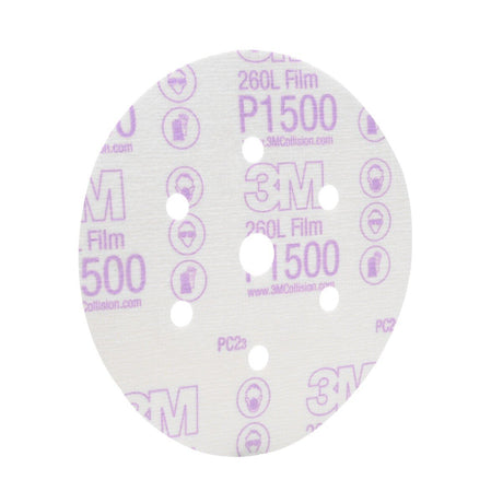 3M 260L 01050 Hookit Finishing Film Abrasive Disc, Dust Free, Aluminum Oxide P1500, White, 6 in (7000119694) (400 Pack) - 3