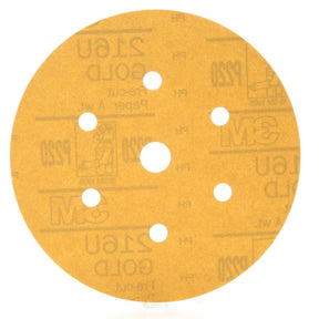 3M 216U 01078 Hookit Gold Disc Dust Free Abrasive Disc, Aluminum Oxide P220, Gold, 6 in, 7 Hole (7000119698) (400 Pack)