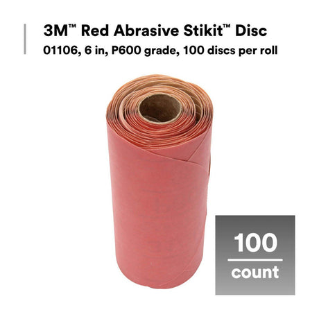 3M 316U 01106 Stikit Red Abrasive Disc, PSA, Aluminum Oxide P600, 6 in (7000119763) (600 Pack) - 3