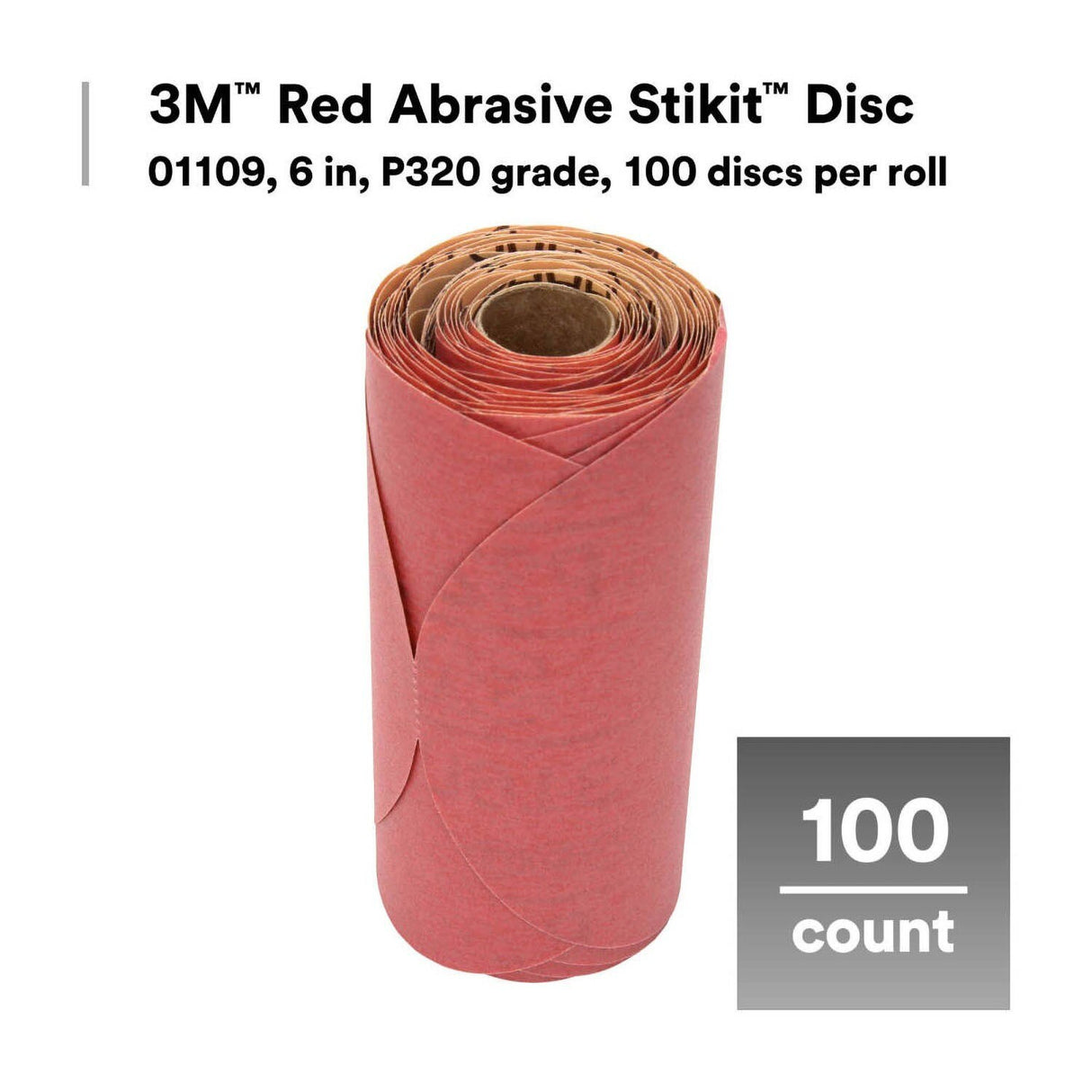 3M 316U 01109 Stikit Red Abrasive Sanding Disc, No Hole, Aluminum Oxide, P320, Red, 6 in (7000119766) (600 Pack) - 3