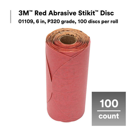 3M 316U 01109 Stikit Red Abrasive Sanding Disc, No Hole, Aluminum Oxide, P320, Red, 6 in (7000119766) (600 Pack) - 3