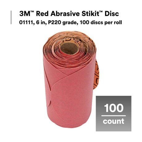 3M 316U 01111 Stikit Red Abrasive Disc, Aluminum Oxide, P220, No Hole, Red, 6 in (7000119768) (600 Pack) - 2