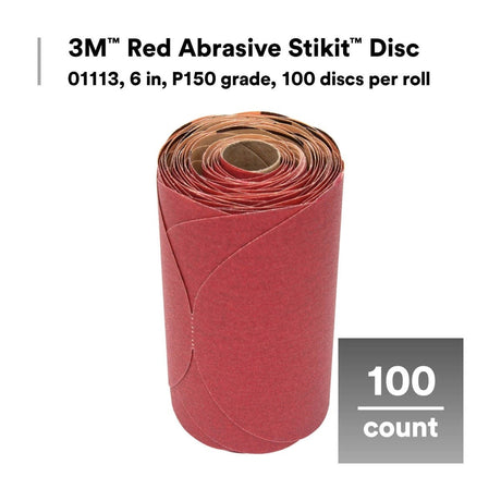 3M 316U 01113 Stikit Red Abrasive Disc, PSA, Aluminum Oxide, P150, 6 in (7000119770) (100 Pack) - 3