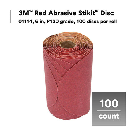 3M 316U 01114 Stikit Red Abrasive Sanding Disc, PSA, No Hole, Aluminum Oxide P120, Red, 6 in (7000119771) (600 Pack) - 3