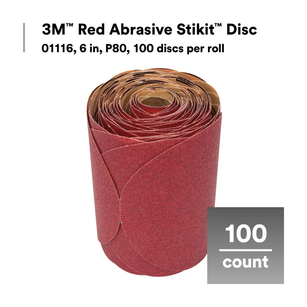 3M 316U 01116 Stikit Red Abrasive Disc, 6 in, P80, Aluminum Oxide, PSA, Red (7000119773) (100 Pack) - 6