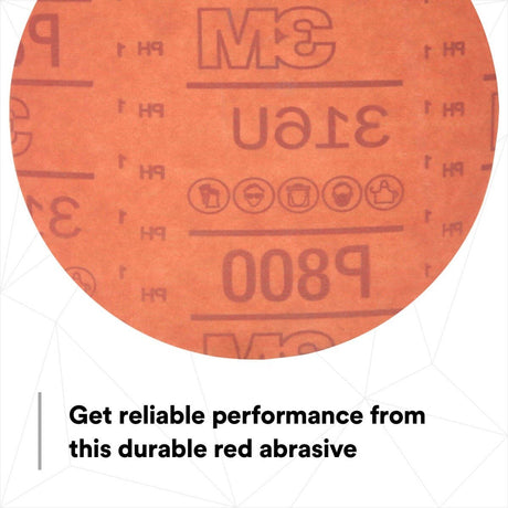 3M 316U 01187 Hookit Red Abrasive Disc, No Hole, Aluminum Oxide P800, 6 in (7000119779) (300 Pack) - 3