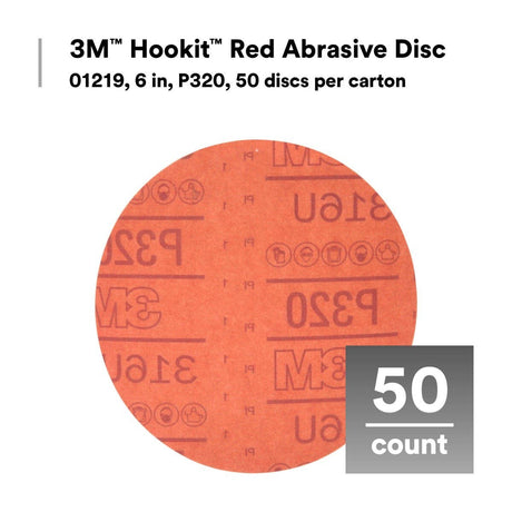 3M 316U 01219 Hookit Red Abrasive Sanding Disc, No Hole, P320, 6 in for Paint Prep (7000119782) (300 Pack) - 3