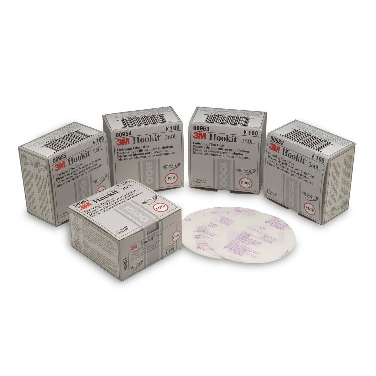 3M 260L 01185 Hookit Red Finishing Film Abrasive Disc, Aluminum Oxide, P1200, Red, 6 in (7000119791) (100 Pack) - 3