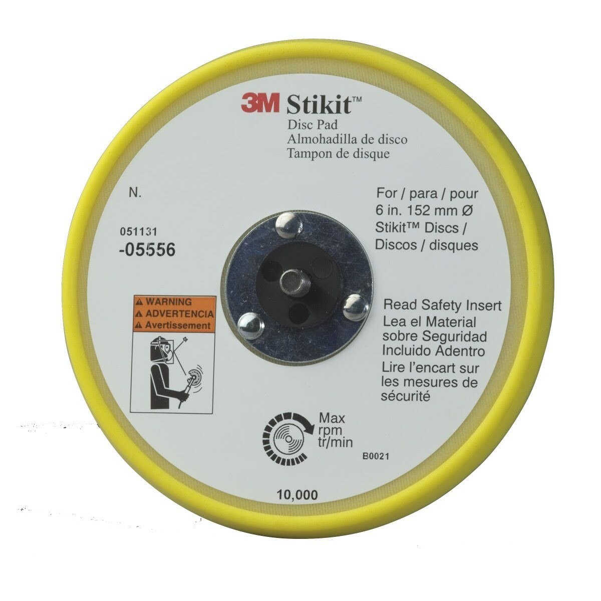 3M Stikit Low Profile Abrasive Disc Back up Pad, Threaded 5/16-24 External, Yellow, 6 in x 3/8 in (05556) (7000119808)  - (10Pack) - 3