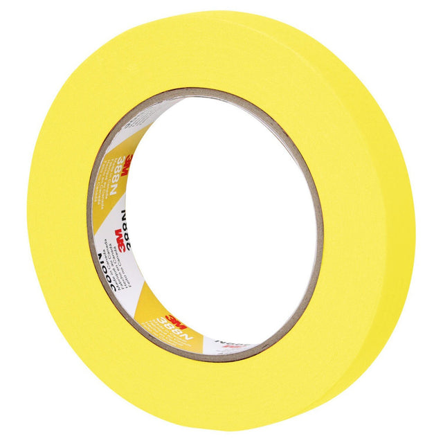 3M 388N 06652 Automotive Refinish Masking Tape, Yellow, Crepe Paper, 18 mm x 55 m, Moisture and Solvent Resistant (7000119815)  - (48Pack)