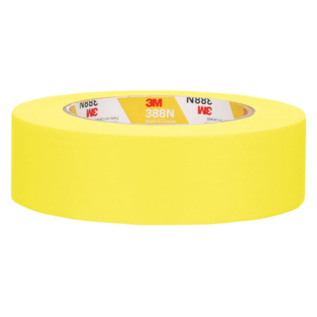 3M 388N 06654 Automotive Refinish Masking Tape, Yellow, Crepe Backing, Moisture and Solvent Resistant, 36 mm x 55 m (7000119817)  - (24Pack) - 2