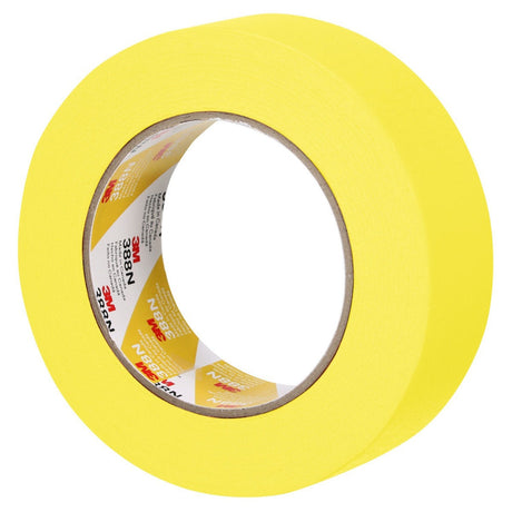 3M 388N 06654 Automotive Refinish Masking Tape, Yellow, Crepe Backing, Moisture and Solvent Resistant, 36 mm x 55 m (7000119817)  - (24Pack) - 4