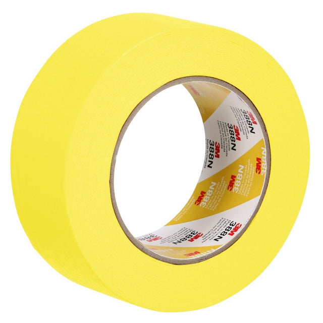 3M 388N Automotive Refinish Masking Tape, Rubber Adhesive, Yellow Crepe Paper Backing, Moisture and Solvent Resistant, 48 mm x 55 m (06656) (7000119819)  - (24Pack)