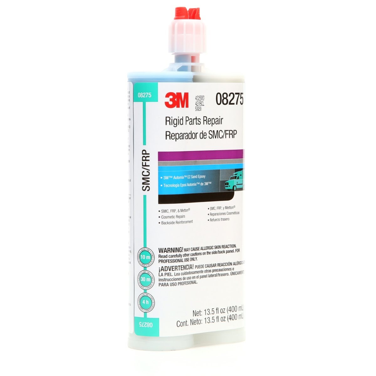 3M Rigid Parts Repair Two Part Epoxy Adhesive Filler, Blue, 400 mL Cartridge (08275) (7000119864)  - (6Pack) - 2