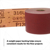 3M 316U 01687 Stikit Red Abrasive PSA Sheet Roll, No Hole, P120, 2-3/4 in x 25 yd (7000119930) - 6